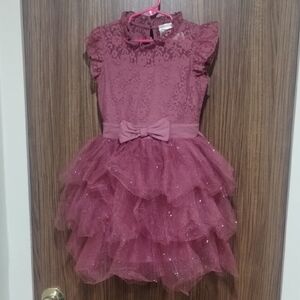 Charming Lace Kids Dress in Glittering Rose
